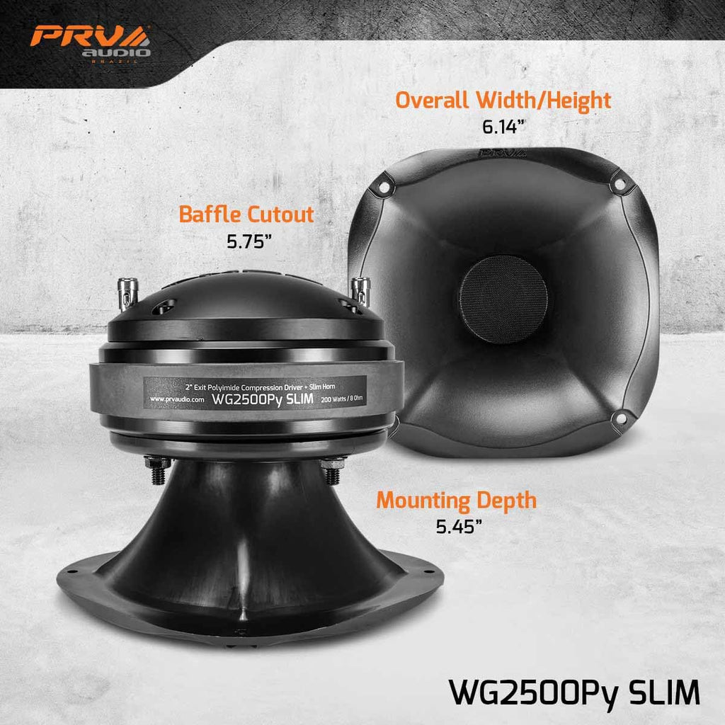 PRV AUDIO 2X WG2500Py Slim 200 Watts 2" Exit Mids & Highs Horn Driver 8 Ohm 107dB PRO Audio Polyimide Compression Driver with Shallow Waveguide (2 Horn Drivers) Bundle 400 Watts