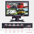 HD 1080P Backup Camera 7" Monitor,4X 4 Pin AHD Car Reverse Rear View Mirror Wired Camera Kit + 7 inch IPS 4-Split Monitor for Bus Truck Trailer RV Heavy Duty A701