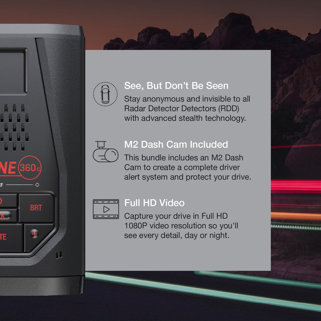Escort Redline 360c Laser Radar Detector & Escort M2 Smart Dash Cam Bundle