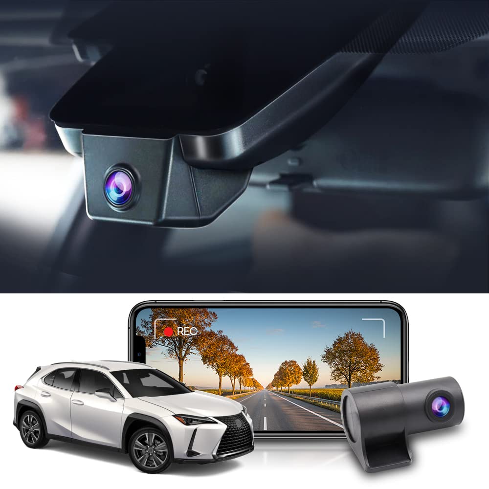 Fitcamx 2K Front and Rear Dash Cam for 2019-2024 Lexus UX 200 250 Luxury F Sport, OEM Factory Style, Dual 1440P+1080P HD Video, WiFi & APP, Loop Recording, Parking Mode, G-Sensor, 64GB Card