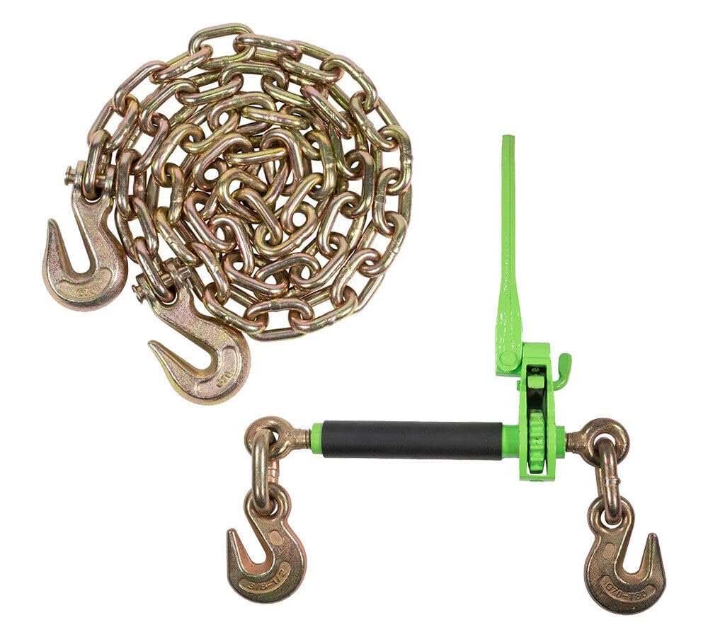 TM USWWAGOODS Replacement for/Fits 3/8' - 1/2' Hi-Viz Green Quick Ratchet Chain Binder with 3/8' X 20' G70 Chain