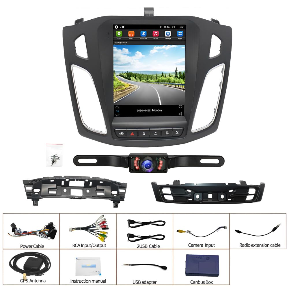 2+64G Android 14 Double Din Car Stereo Radio for Ford Focus 2012-2018, 9.7" Touch Screen Car Radio for Focus w/Wireless Carplay Android Auto GPS Bluetooth WiFi RDS DSP SWC Mic Backup Camera
