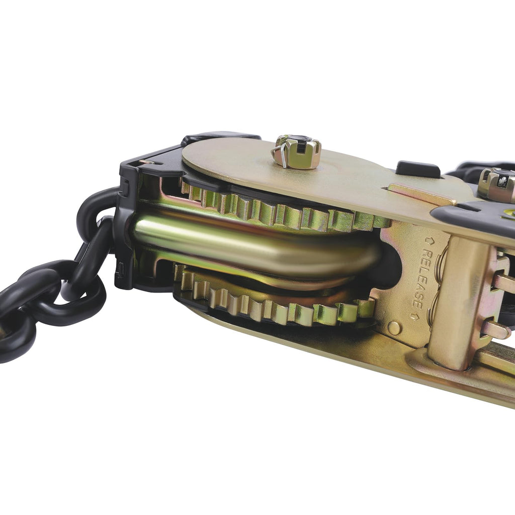 Ratchet Chain Load Binder W/ G70 Chain, Heavy Duty 6600lbs Alloy Steel 3/8"-1/2" Secure Tie Down for Trucks Trailers Hauling Equipment Flatbed Cargo (4)