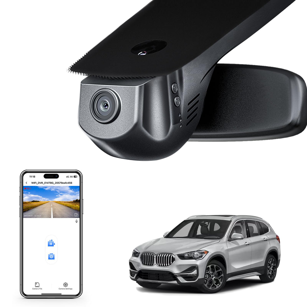 Mangoal 4K Dash Cam Custom for BMW X1 Gen3 U11/U12 2023 2024 2025, Xdrive28i, OEM Style, 2160P UHD Video, WiFi & APP, 64GB Card