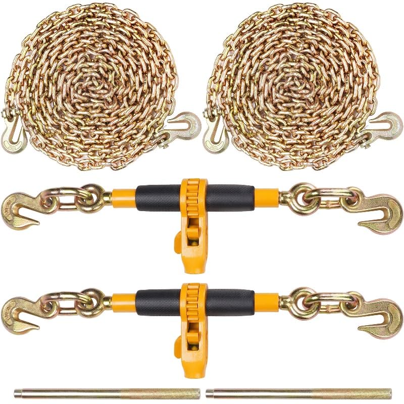 NEW 2 Pack 3/8"-1/2" Ratchet Binder Load Binders 12000 lbs w/20ft G80 Chains NEW