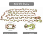 Mytee Products 4 Pack 5/16"- 3/8" Heavy Duty Hi-Viz Green Ratchet Chain Binder w/ 5/16" Grab Hook & 1/2" Slip Hook, 5,400 Lbs WLL & 4 Pack 5/16 Inch x 12 FT Grade 70 Binder Chain w/Clevis Grab Hooks