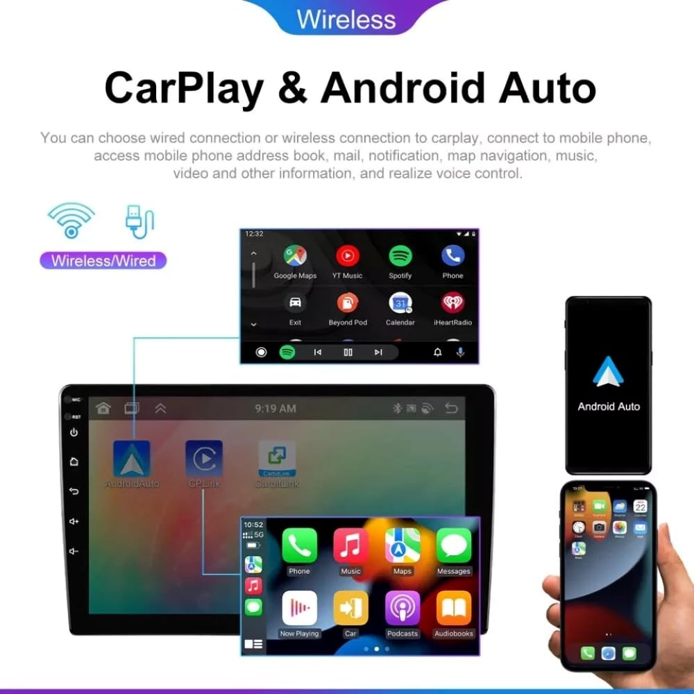 9'' Touch Screen Car Stereo for Volvo S80 2004-2008 with Wireless Carplay Android Auto Support GPS Navigation, WiFi, HiFi, Bluetooth, FM, SWC, Mic, Backup Camera, 4G+64GB