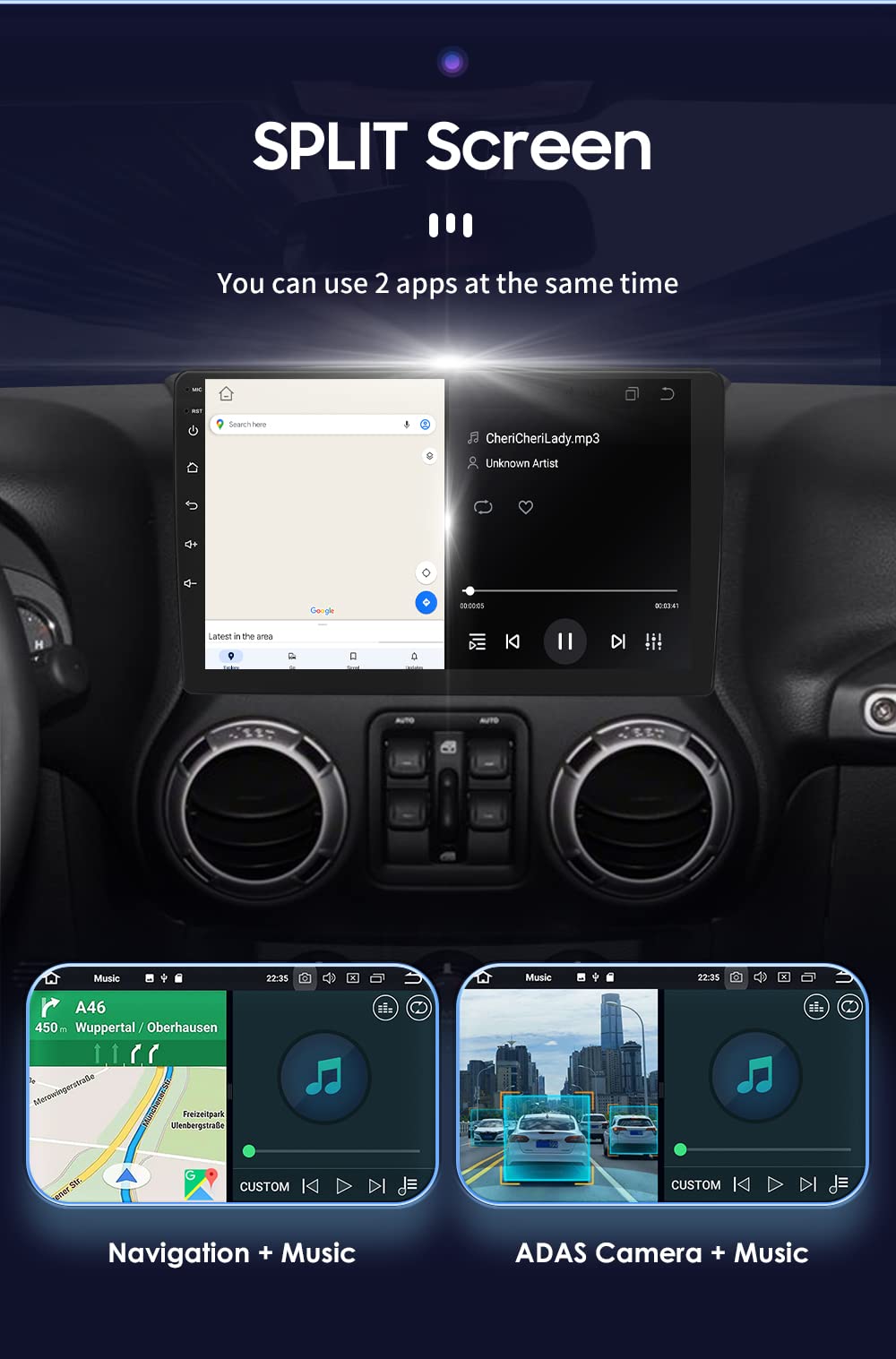 Android 14 Car Radio Stereo for Jeep Wrangler/Jeep Compass/Jeep Liberty/Dodge Ram /, 8 Core 4+32GB 10.1" QLED Touchscreen GPS Navigation Head Unit with CarPlay Android Auto Bluetooth DSP