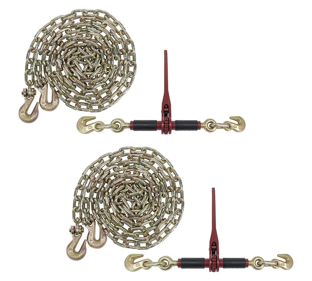 Mytee Products (2) Ratchet Chain Binders 5/16"-3/8" with Rubber Grips & (2) 5/16" x 20' Grade 70 Binder Chain