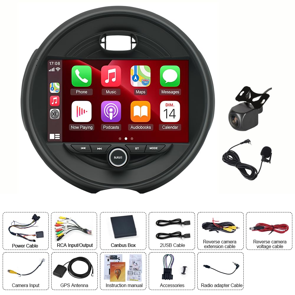 4+64G Android 14 Car Radio Stereo for BMW Mini Cooper F55 F56 F57 2015-2019 Low End, 9" IPS Touchscreen Double Din Radio with Wireless Carplay Android Bluetooth GPS Backup Camera FM/RDS Mirror Link