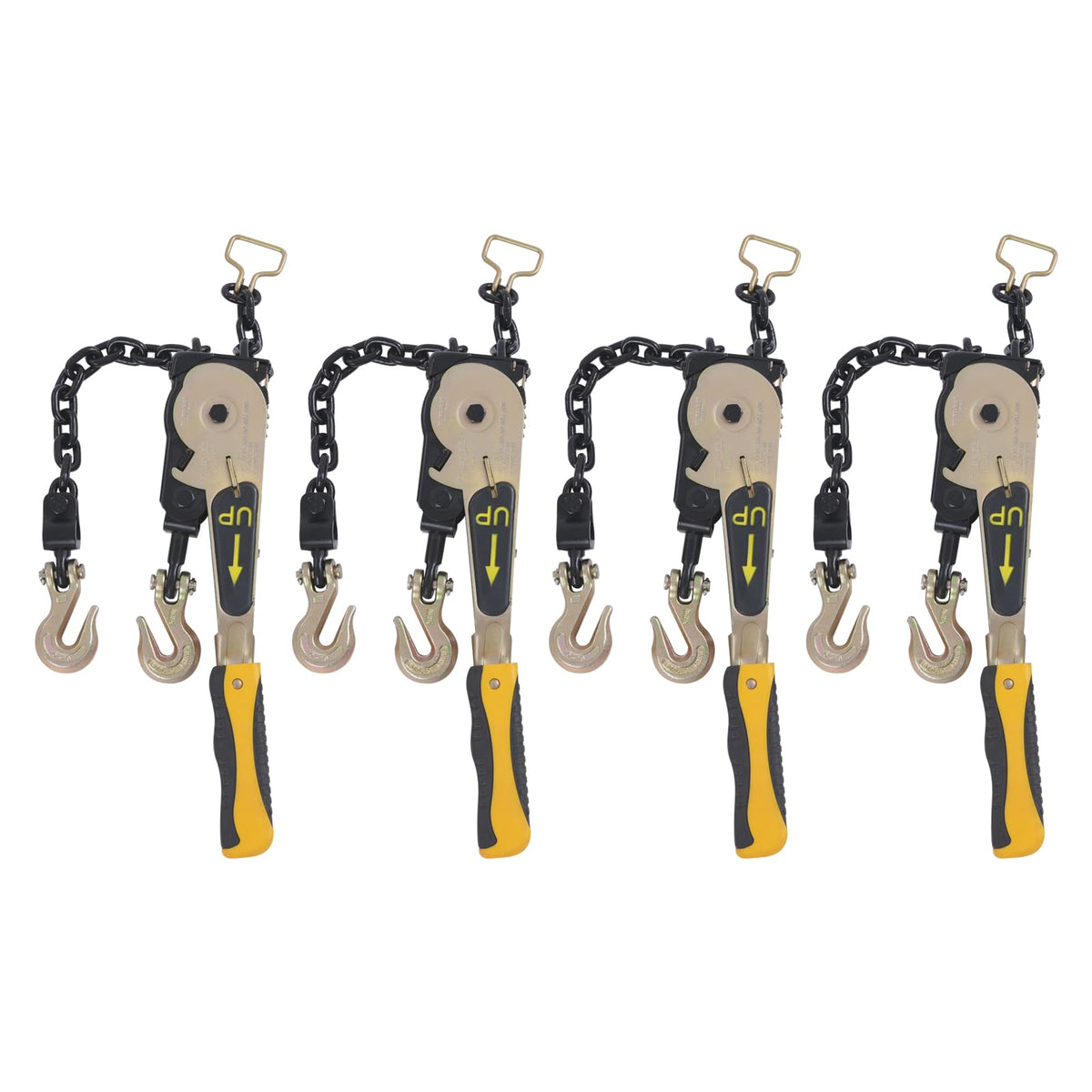Ratcheting Chain Binder Double Gear Ratcheting Chain Load Binder Heavy Duty Tie Down Hauling Ratchet Speed Binders with G70 Grab Hook for Flatbed Trailer Truck Tractor (1/4-5/16in, 4 Pack)