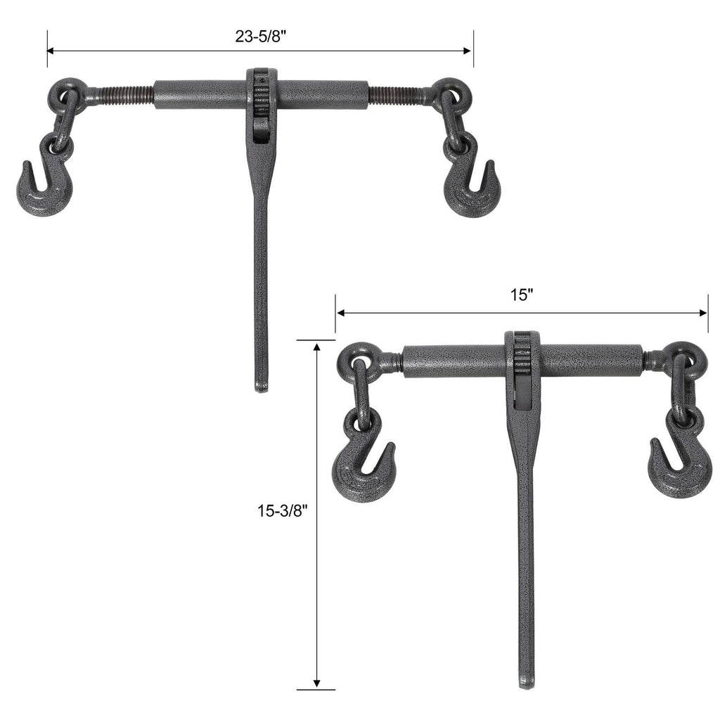 4-Pack Ratchet Load Binders 5/16"-3/8" G70 Hooks - 9200 Lbs Working Load, 33000 Lbs Break Strength, Adjustable Length, Red Powder Coat, Black