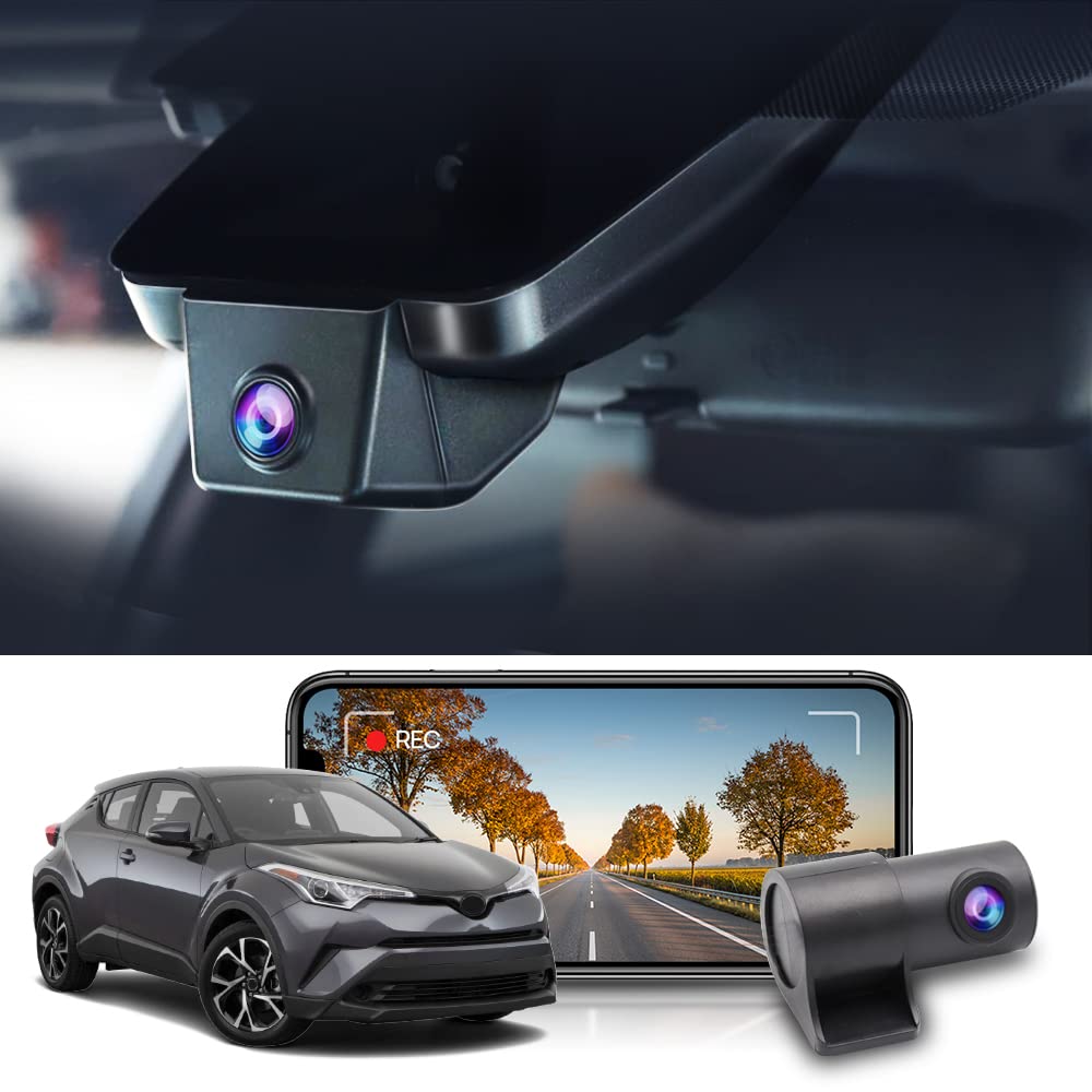 Fitcamx 2K Front and Rear Dash Cam Suitable for Toyota C-HR 2017 2018 2019 2020 LE Limited XLE Premium (Model A), OEM Style, Dual 1440P+1080P HD Video, Loop Recording WiFi, G-Sensor, 64GB Card