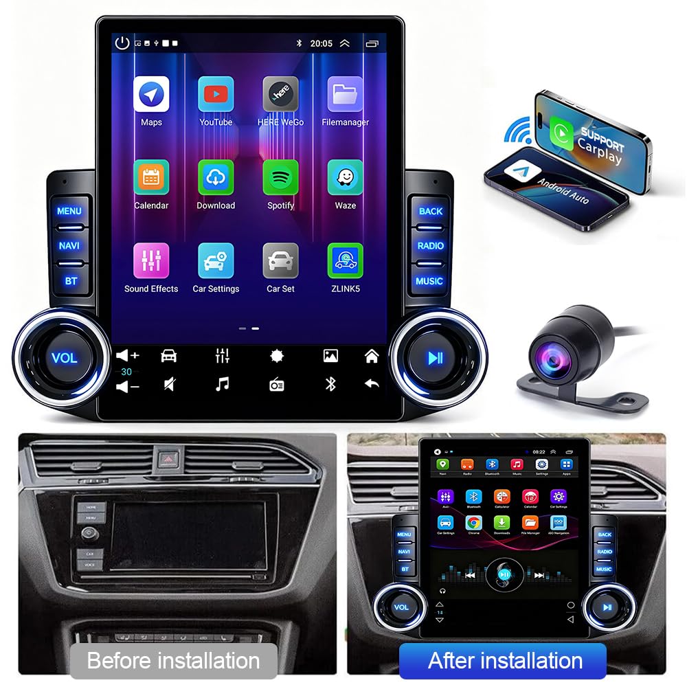 9.7" Android 15 Universal Car Stereo, 4+64G Quad Core Touch Screen Radio