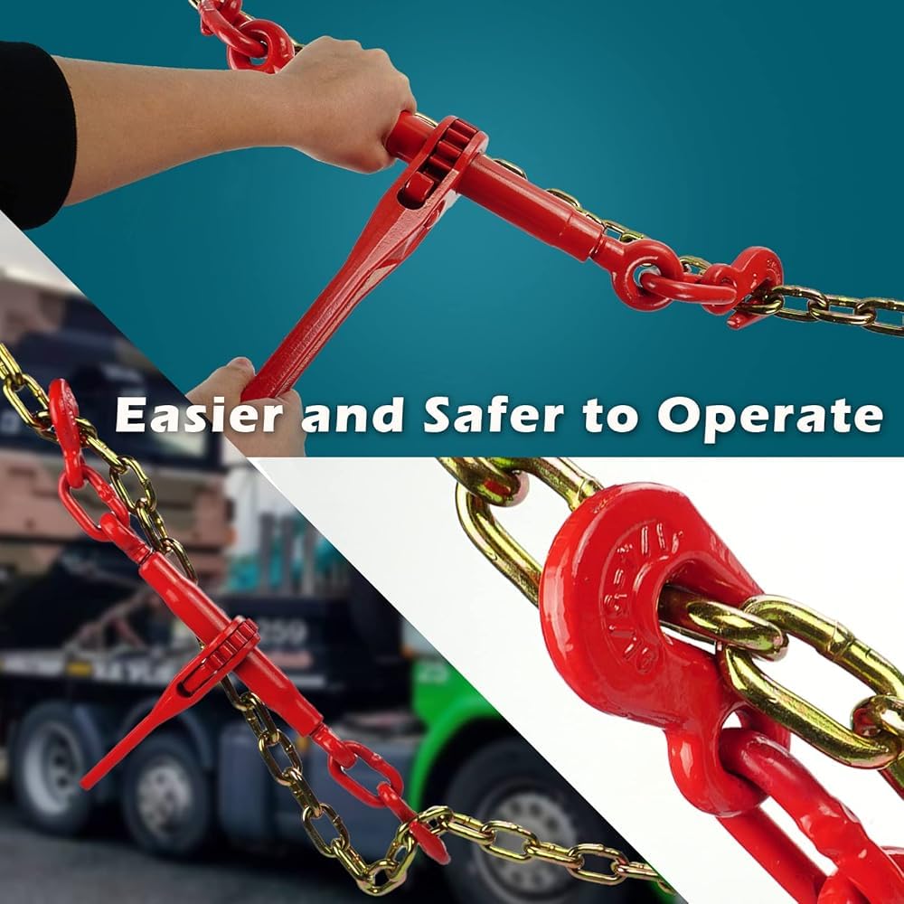 Chain and Binder Kit 5/16" - 1/4" Chain Binder Load Binder Transport Chain with 3,150lbs Safe Work Load for Truck Flatbed Trailer Tie Down Hauling Logging