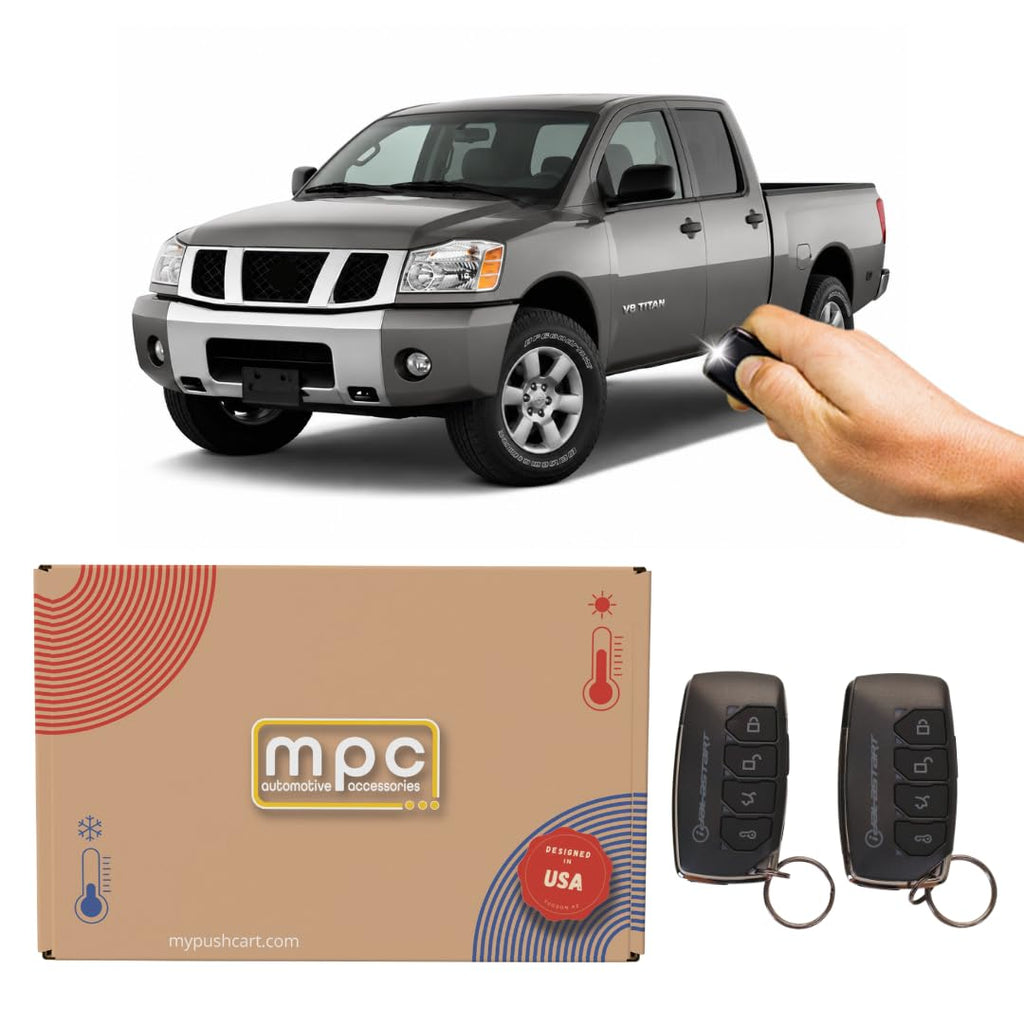 MPC 4-Button Remote Starter Compatible with Nissan Titan 2005-2007 |Gas| |Key-to-Start| Plugin T-Harness - (2) Extended Range 4-Button 2-Way Remotes - Up to 3,000 ft Range - Firmware Preloaded