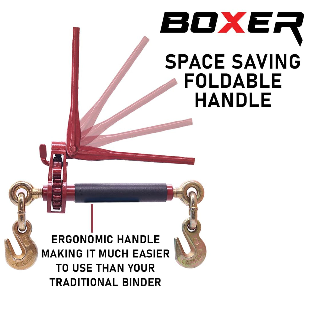 BoxerTool 4 Pack 3/8" - 1/2" Heavy Duty Folding Handle Ratchet Load Binder w/Grab Hook 12,000 lbs WLL - Transport Chain Binder