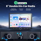 Joying Android 13 Double Din Car Stereo with Carplay & Android Auto, 8 Inch Car Radio 1280 X 800P Head Unit 8GB+128GB with Bluetooth, Volume Knob, Mirror-Link, AM/FM Radio(JY-UTD80N8-B)