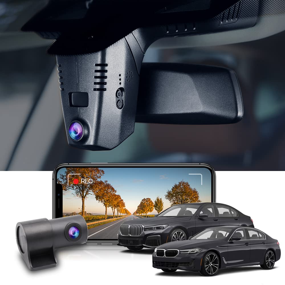 Fitcamx 2K Front and Rear Dash Cam Suitable for BMW 5 7 Series 2018-2023 530i 540i M550i 740i 750i M760i G30/G11, OEM Look, Dual 1440P+1080P HD Video, Loop Recording, WiFi & APP, G-Sensor, 64GB Card