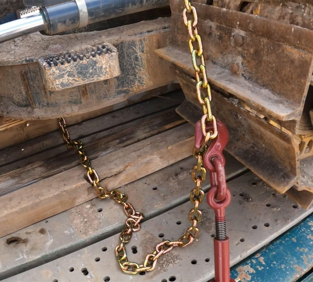 Mytee Products 3/8" Grade 70 Chain and Binder Kit | Includes (4) 3/8" - 1/2" Ratchet Load Binder & (4) 3/8" x 20' G70 Transport Chain w/Grab Hooks | 6600 lbs WLL for Flatbed Truck Trailer Tie Down
