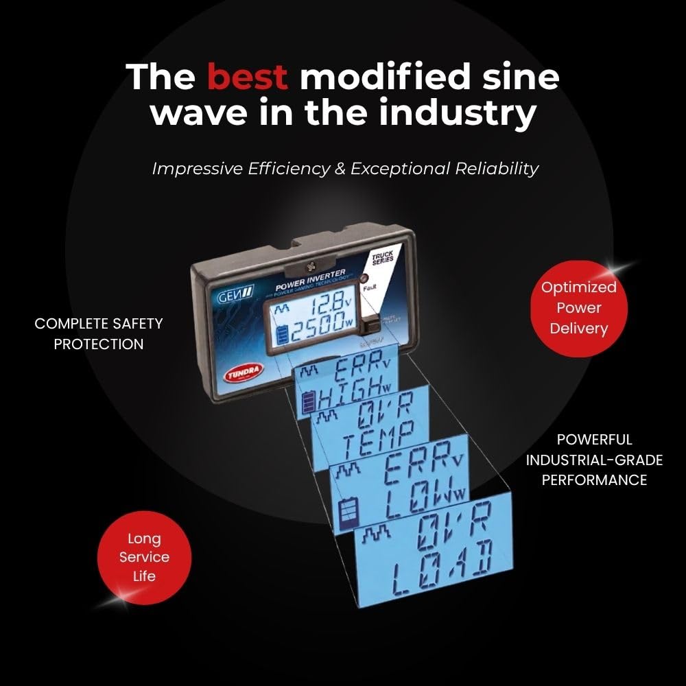 Tundra M Series - Truck Power Inverter - Modified Sine Wave 2500W / 12 Volts DC to 120 Volts AC - M2500