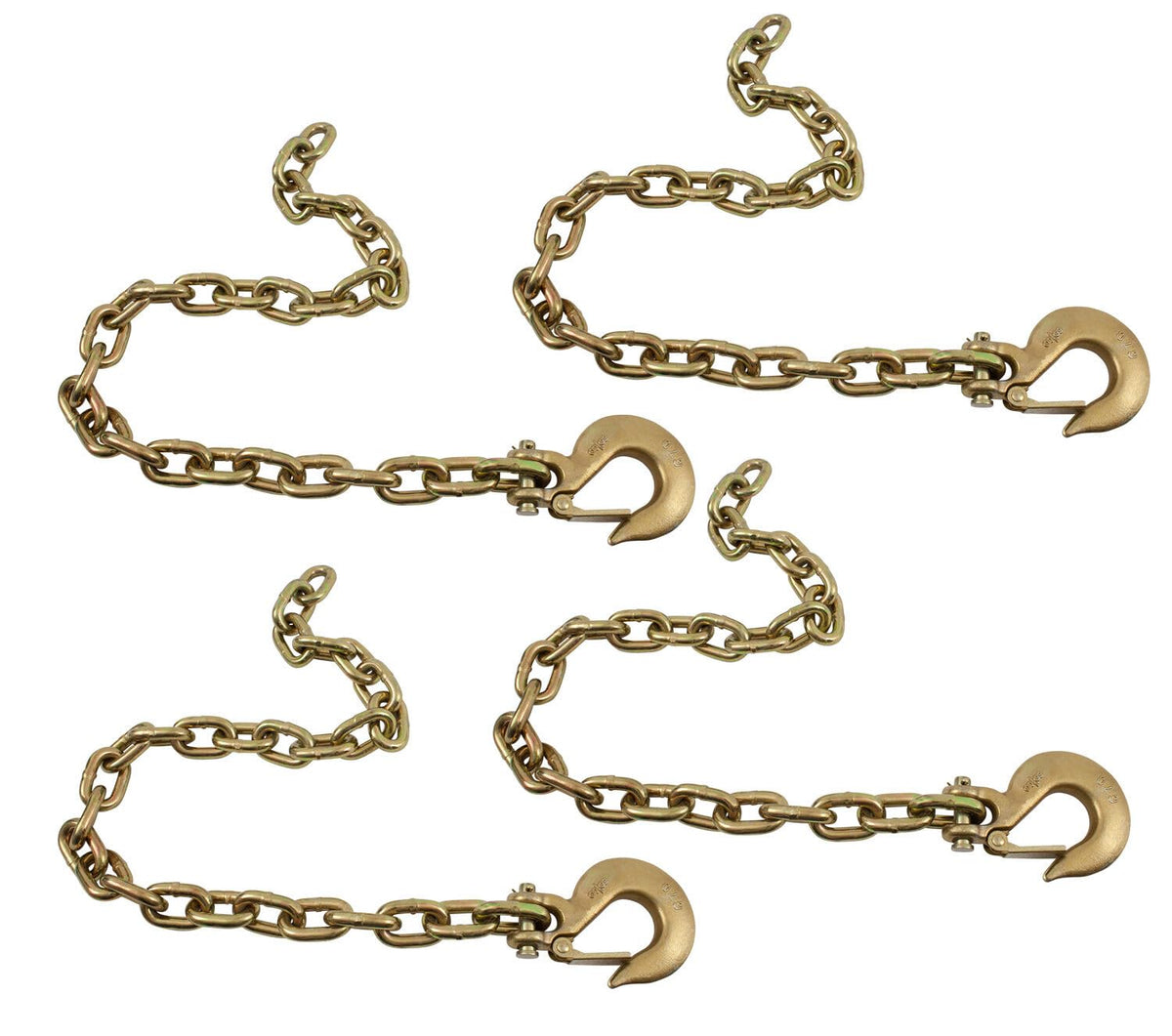 Mytee Products 4 Pcs Ratchet Binder with Grab Hook w/ 4 Pcs Trailer Hitch Safety Chain with Slip Hook