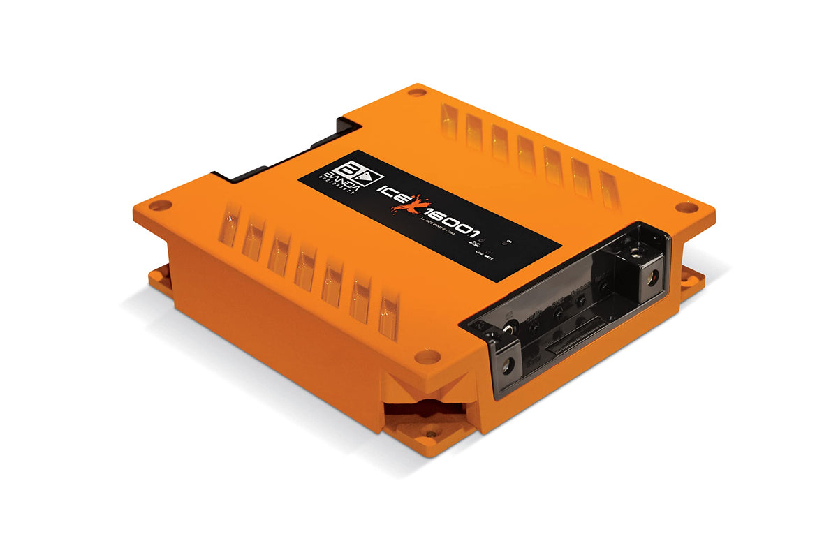1-Ch. Vehicle Audio Bass Amplifier - 1600W High-Powered Mono Bass Amp w/Subsonic Filter and Low Pass Filter Stable at 1 ohm, LED Indicators, Sound Specialization, Orange - Banda ICEX1600.1ORANGE