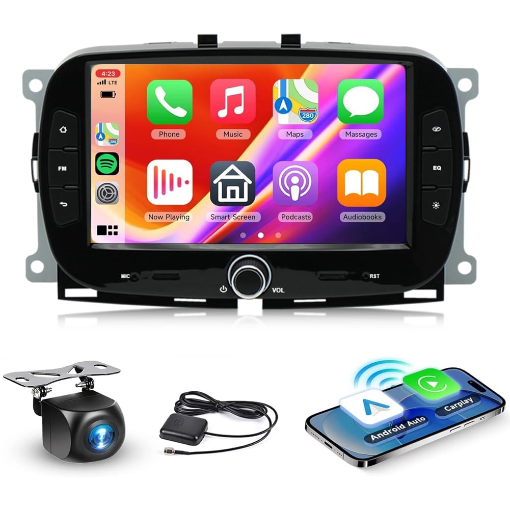 7 inch Car Stereo for Fiat 500 2016-2019, 2+64G Android 13 Car Radio for Fiat CarPlay Head Unit GPS Navigation WiFi Bluetooth FM SWC Backup Camera