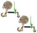 Mytee Products Chain Binder Kit - 2PK Hi-Viz Green Folding Ratchet Load Binder w/ 1/2" Grab Hook & 5/8" Slip Hook 15,000 lbs WLL & 2PK 1/2" x 20' G70 Binder Chain w/Clevis Hooks for Flatbed Trailers