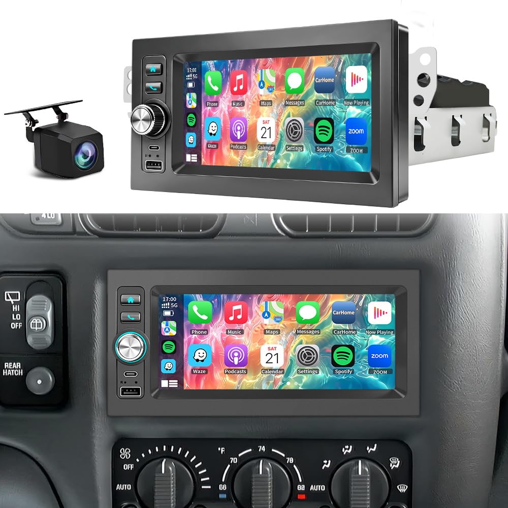 Plug&Play 1.5 Din Car Radio for Chevy Silverado 1995-2002，S10 1998-2002，Blazer 1998-2002，for GMC Suburban 1995-1999,Yukon 1995-2002 Sonoma 1998-2002，6.9 Inch IPS Touch Screen with Carplay Android auto