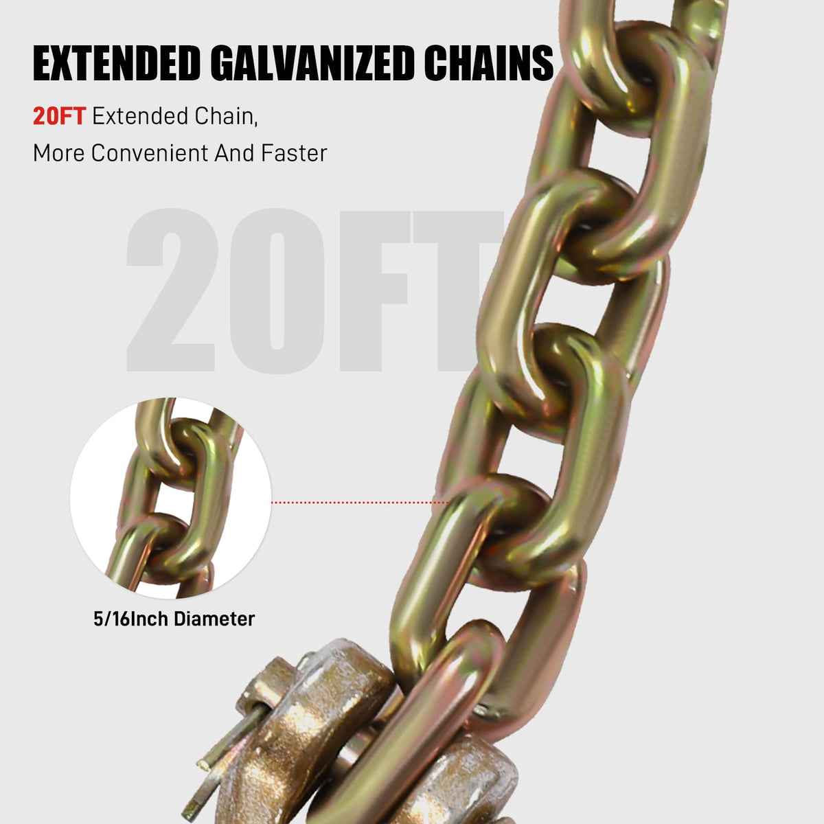 4PCS Chain Binders, Ratchet Chain Binder and Hook Chain Set 5/16-3/8 and 5/16 x 20FT Hook Chain