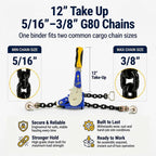 2 Pack 5/16"-3/8" EZ Ratchet Chain Binder with G70 Grab Hooks, Ratchet Load Binder Kit, 5400 lbs WLL Heavy Duty Cargo Tie Down for Flatbed Trailers & Trucks