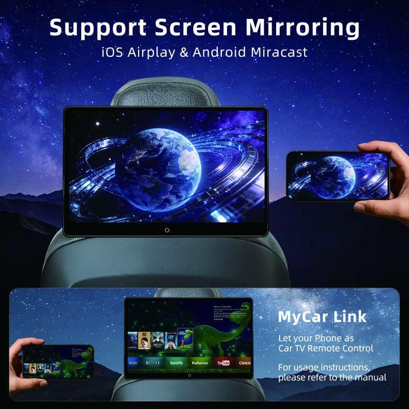 14 inch 4K Android Car TV Headrest Monitor for Cars Back seat Rear Entertainment System, Support Wireless Phone Link Touch Screen,with WiFi/Bluetooth/HDMI/USB/Video Player 4G+64G 8core (1PCs)