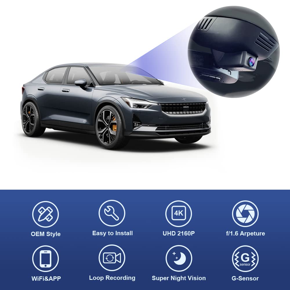 Fitcamx 4K Dash Cam Suitable for Polestar 2 2021-2027, Integrated OEM Style