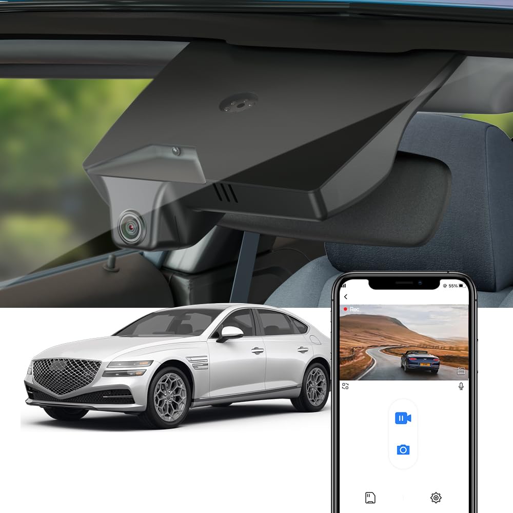 Fitcamx Front 2160P+Rear 1080P Dash Cam Adapts for Genesis G80 2021-2025 with Auto-Dimming (T1010), Integrated OEM Look, Dual HD Video, WiFi & APP, Loop Recording, G-Sensor, Easy to Use, 128GB Card