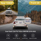 Fitcamx 2K Front and Rear Dash Cam Suitable for Volvo S60 V60 2019 2020 2021 2022 T5 T6 T8 B5, OEM Style, Dual 1440P+1080P HD Video, Loop Recording WiFi, Gravity Sensor, WDR Night Vision, 64GB Card