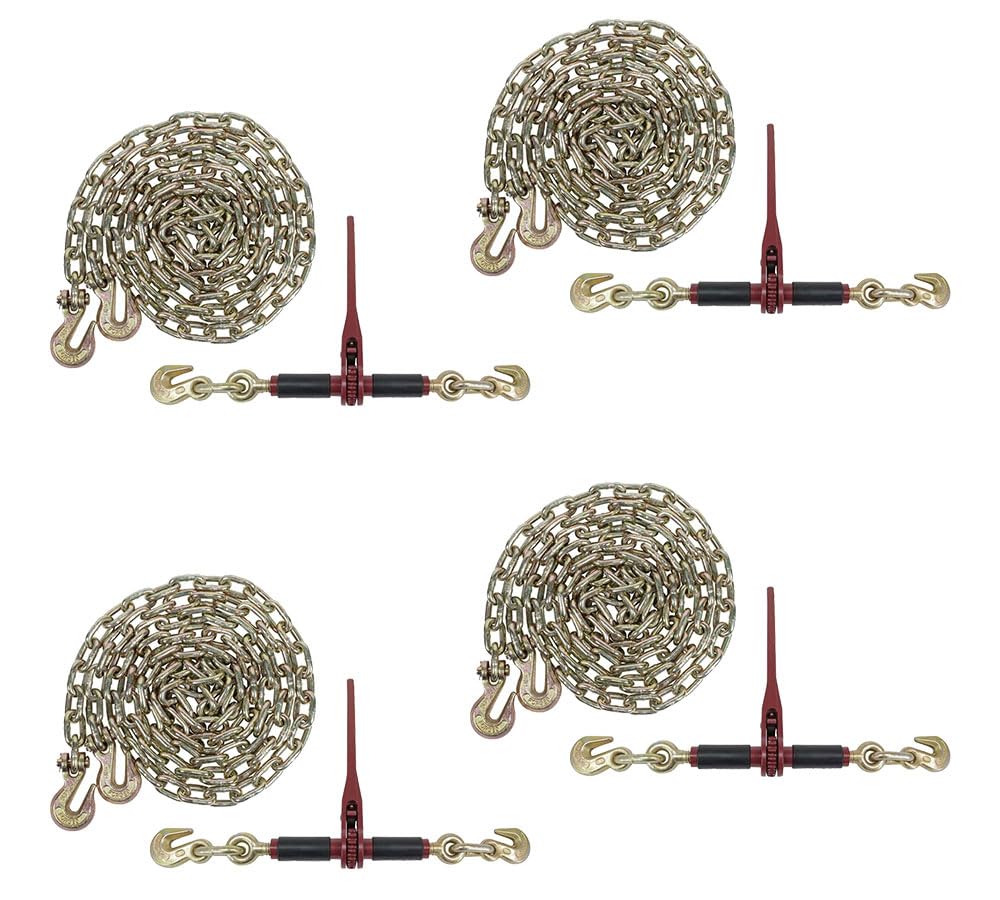Mytee Products (4) Ratchet Chain Binders 5/16"-3/8" with Rubber Grips & (4) 5/16" x 20' Grade 70 Binder Chain