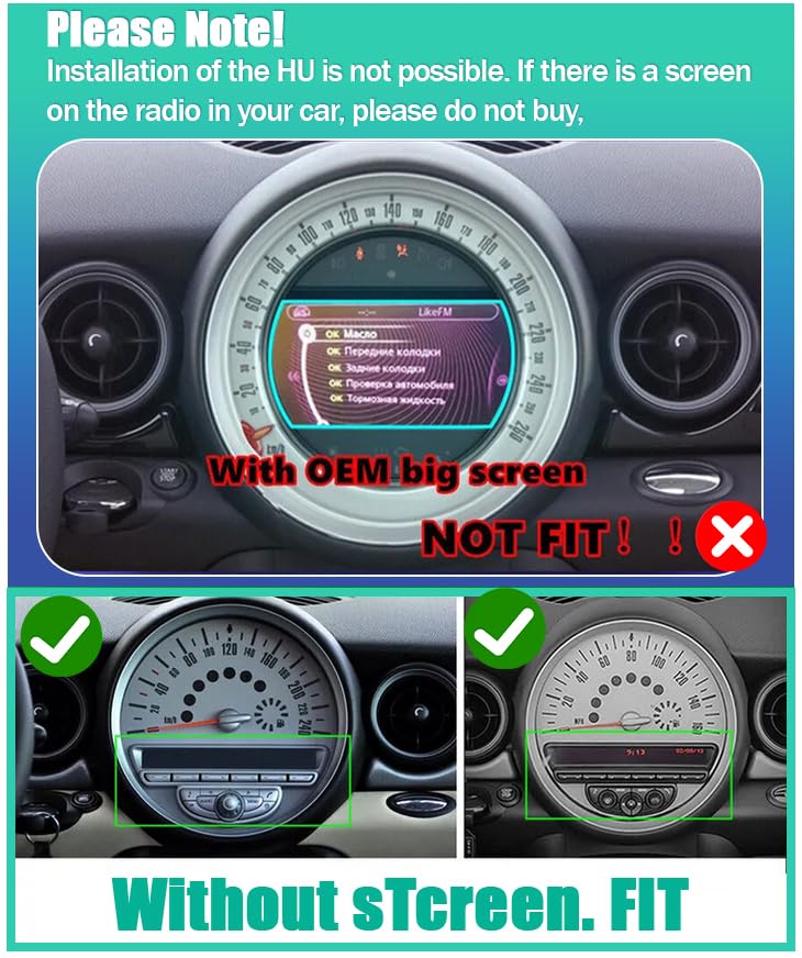 Car Stereo for Mini Cooper R56 2007-2014 with Wireless Apple Carplay Android Auto, 9'' Touch Screen for Cooper R56 Radio Upgrade, GPS, WiFi, Bluetooth, HiFi, SWC, FM, Split Screen, Mic, Backup Cam