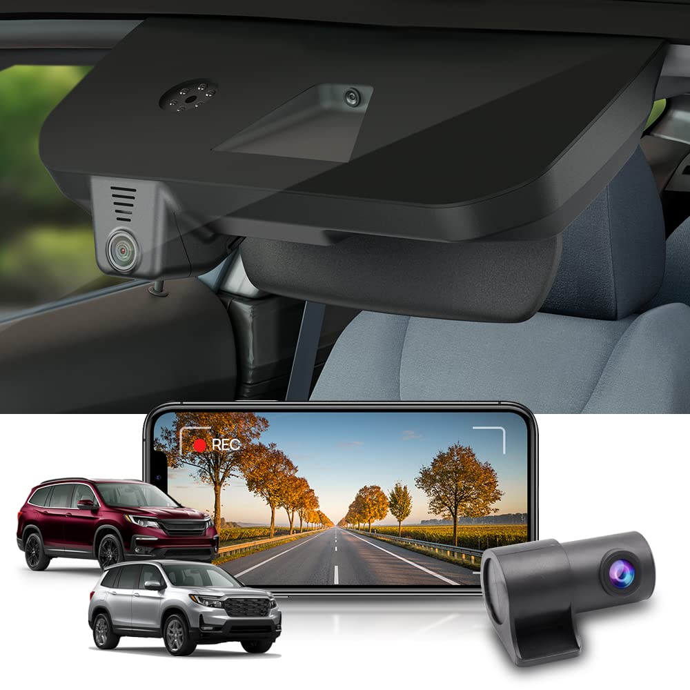 Fitcamx 2K Dual Dash Cam for 2016-2022 Honda Pilot & Passport 2019-2025 Touring EX LX Elite Sport EXL (DZ-0337), OEM Look, Front 1440P+Rear 1080P Video, WiFi APP, Loop Recording G-Sensor, 64GB Card