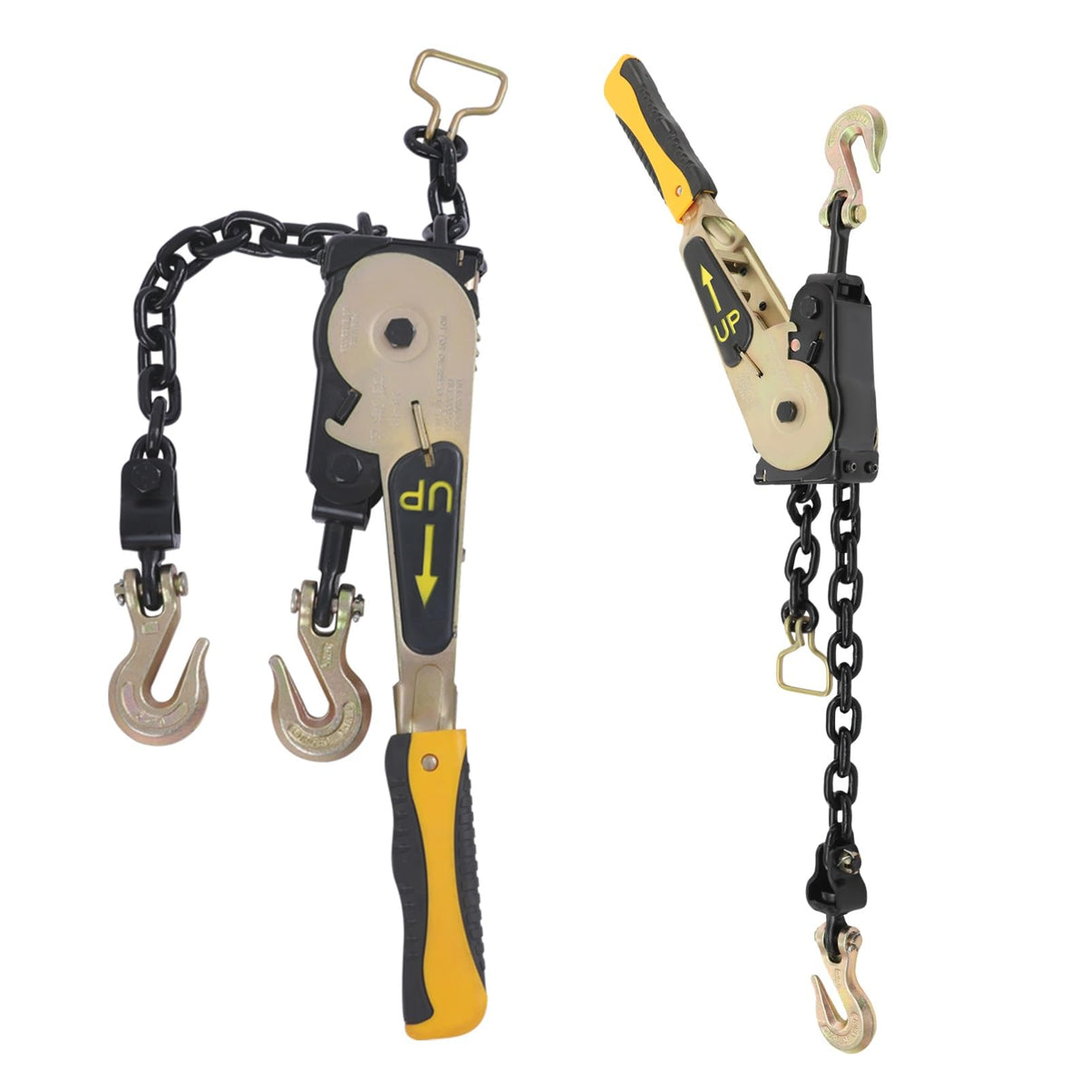 2PCS Ratcheting Chain Load Binder, Yellow, Load 6600lbs, 3/8-1/2in