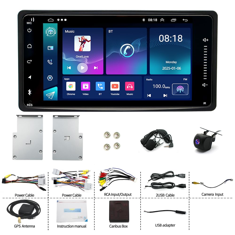 Double Din Android 14 Car Radio Stereo Upgrade for Mitsubishi Outlander Sport 2013-2025, 7inch Touch Screen Head Nuit GPS Navi w/Carplay Android Auto Bluetooth WiFi FM SWC DSP SWC Backup Camera,2+64G