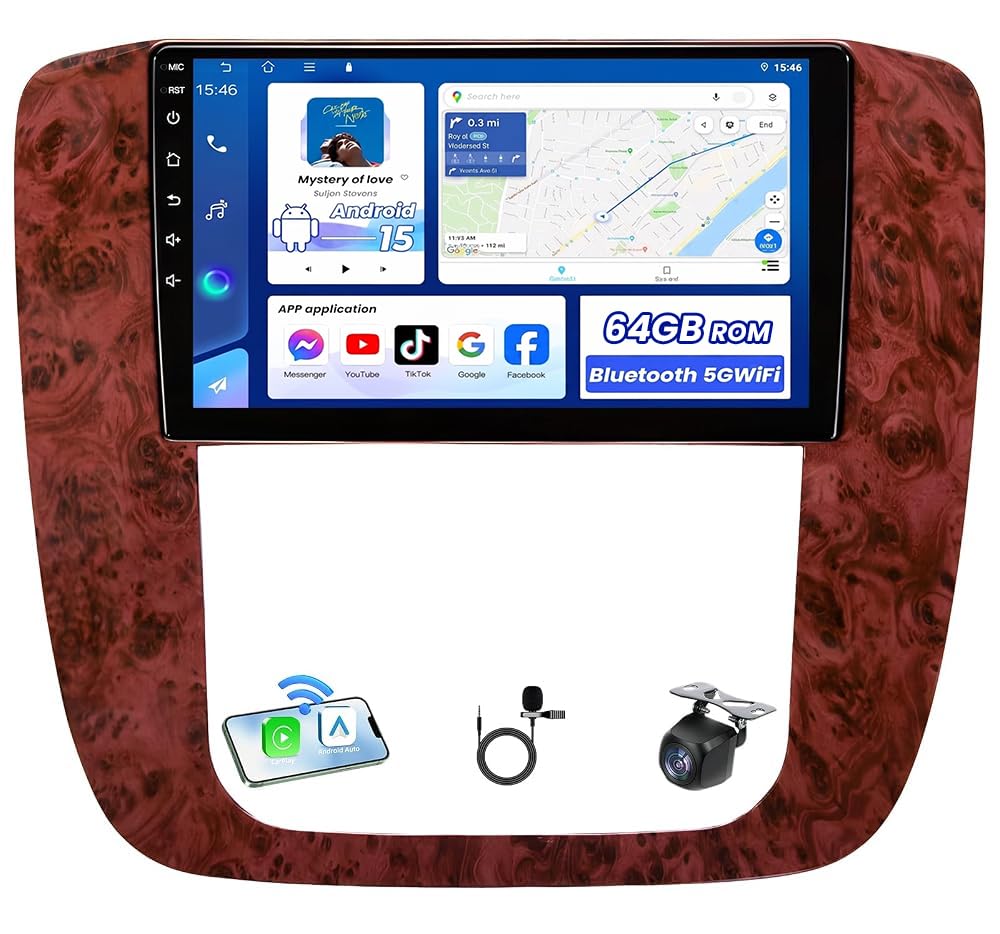 Android 15, 64GB Upgrade Car Radio for 2007-2013 GMC Yukon Chevy Tahoe Suburban Silverado: 1280 * 720 HD Touchscreen, Wireless CarPlay & Android Auto, GPS/WiFi/Bluetooth, Backup Camera, SWC