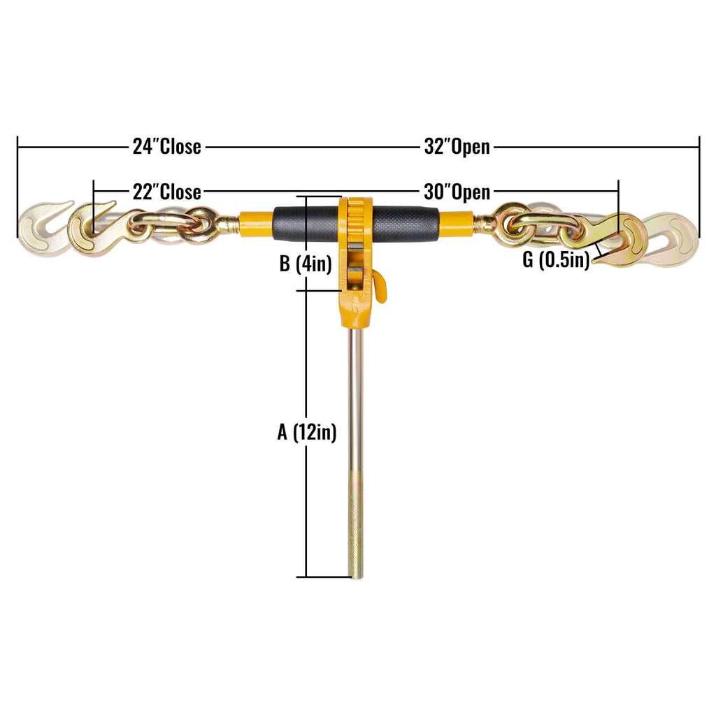 Ratchet Chain Binder, 5/16"-3/8" Heavy-Duty Load Binders, Featuring G80 Hooks 7,100 lbs Secure Limit, 4 P, Labor-Saving Anti-Skid Handle, Tie Down Hauling for Flatbed Truck Trailer