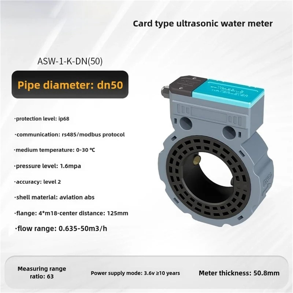 ASW-1-K Ultrasonic Water Meter DN50 DN65 DN80 DN100 Flow Meter(DN50)