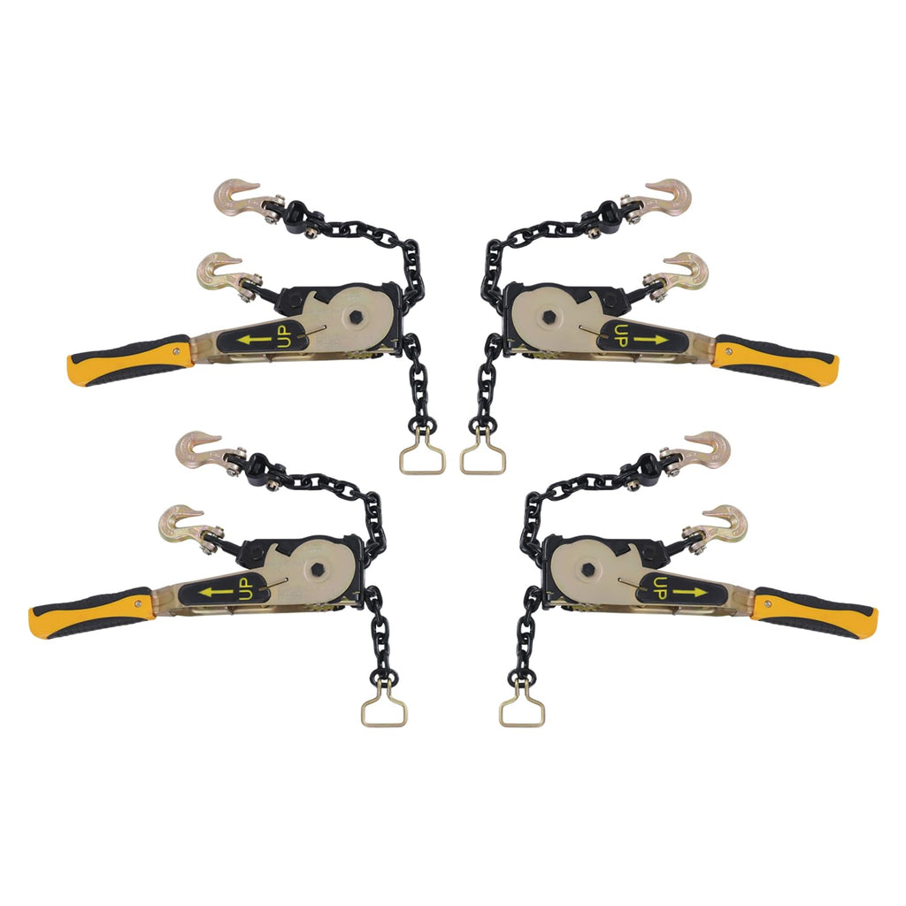 4 Pack Ratcheting Chain Binder Kit, EZ Ratchet Chain Load Binder with Grab Hooks, 6600 lbs Capacity Heavy Duty Tie Down Ratchet Load Binder for Trucks Flatbed Trailers (Yellow, 4pack 6600lbs)