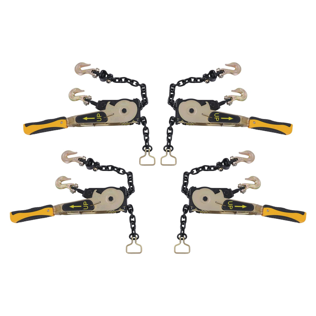 4 Pack Ratcheting Chain Binder Kit, EZ Ratchet Chain Load Binder with Grab Hooks, 6600 lbs Capacity Heavy Duty Tie Down Ratchet Load Binder for Trucks Flatbed Trailers (Yellow, 4pack 6600lbs)