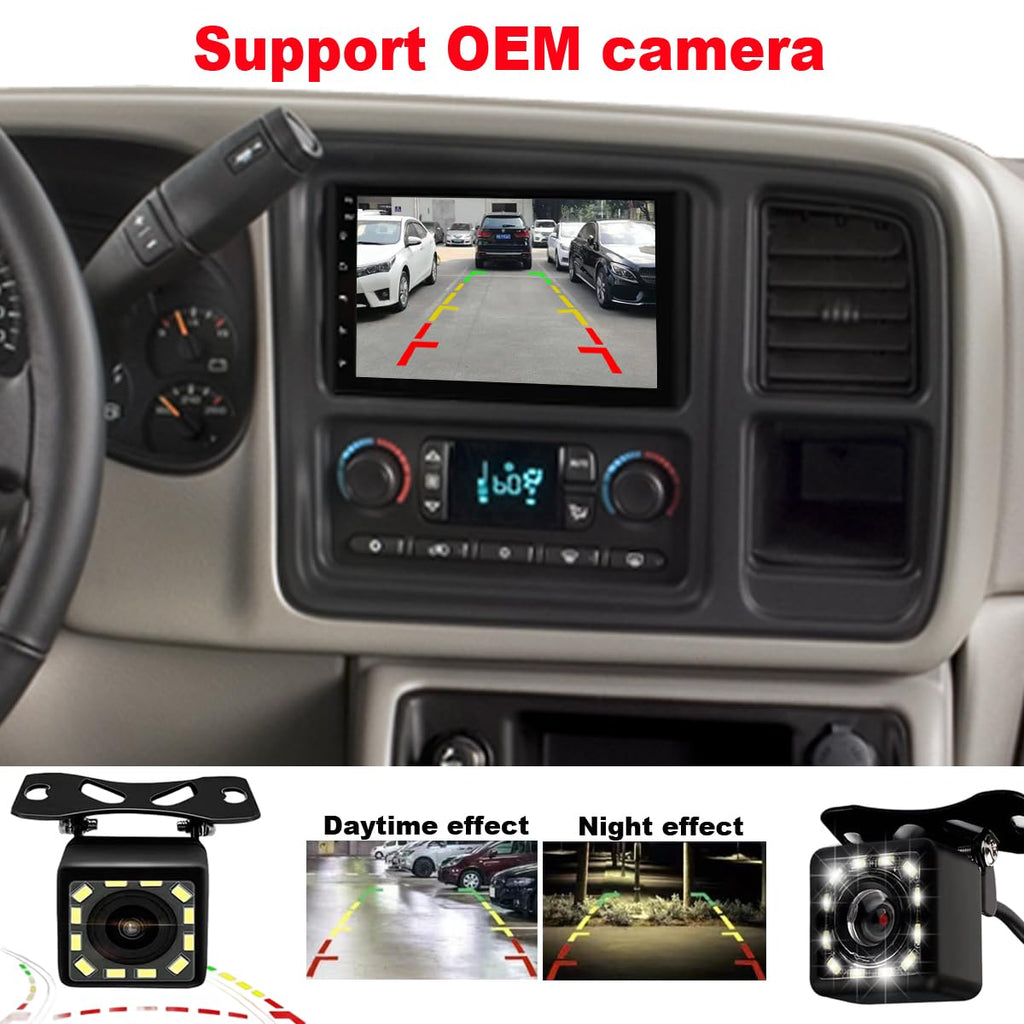 QLED Radio for Chevy Chevrolet Silverado SSR Tahoe 2003-2006,GMC Siera Yukon 2003-2006,Hummer H2 2003-2007,CarPlay Android Auto Ready,Steering Wheel Control,Free Back Camera