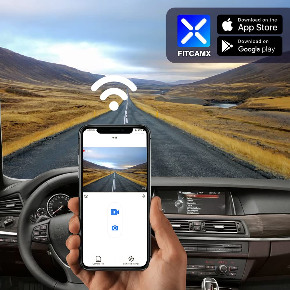 Fitcamx 4K Dash Cam Suitable for BMW 1 3 5 7 X1 X3 X5 X5 M X6 M3 E Chassis (HD2-6035), E88/E92/E93/E60/61/E65/66/E84/E83/E70/E72/E93, OEM Look, 2160P Video WiFi, Loop Recording G-Sensor, 64GB Card