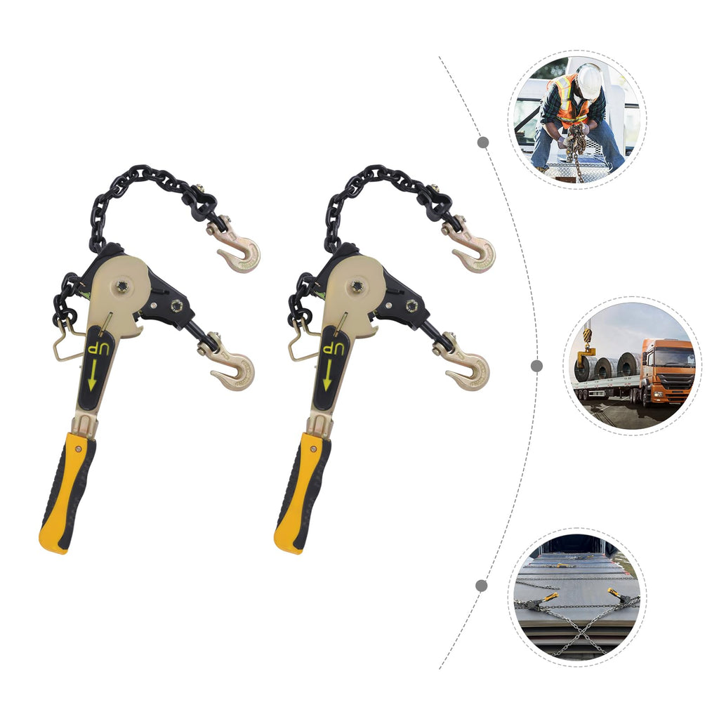 2 Pack Ratchet Chain Binder,Heavy Duty Tie Down Load Binder for 3/8 Inch to 1/2 Inch Chains,6600 lbs Load Capacity Double Gear Ratcheting Binder with Grab Hooks for Trailer Truck Cargo