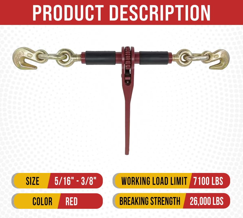 Mytee Products 4 Pack 5/16" - 3/8" Ratchet Chain Binder w/Rubber Grips - 7100 lbs WLL Closed Body Ratchet Lever Load Binder - Tie Down Hauling Chain Binders for Flatbed Truck Trailer